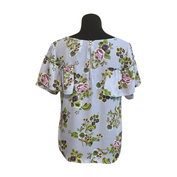 Floral Ruffle Sleeve Top Blue and Purple - Picture 2 of 8